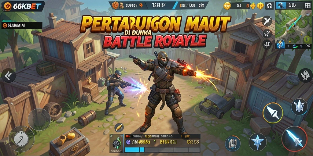 Tampilan gameplay mendebarkan dari 66KBET dalam pertarungan Battle Royale.