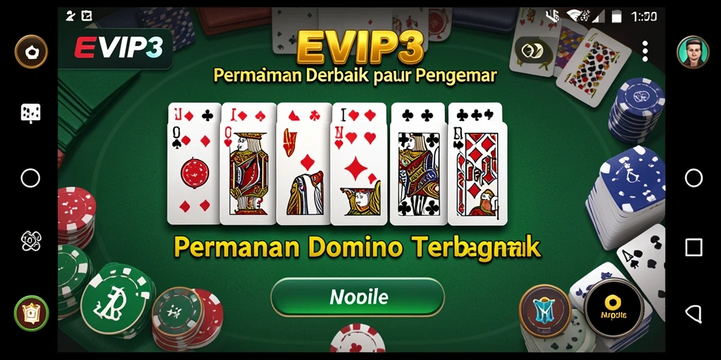 Screenshot EVIP3 menampilkan gameplay seru dan interaktif permainan Domino.