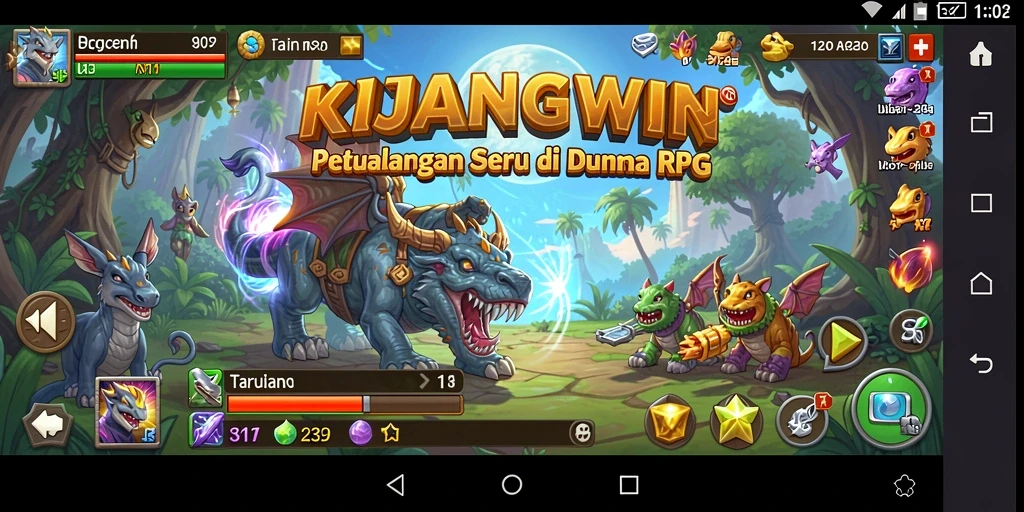 Screenshot gameplay KIJANGWIN menampilkan pertarungan epik di dunia RPG.