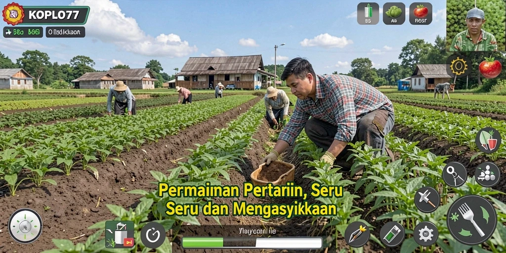 Screenshot gameplay KOPLO77 menampilkan pertanian yang subur dan interaktif.