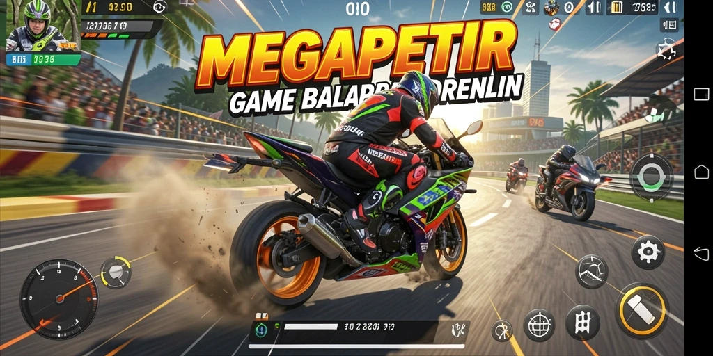 Tangkapan layar MEGAPETIR menunjukkan aksi balap motor yang mendebarkan.