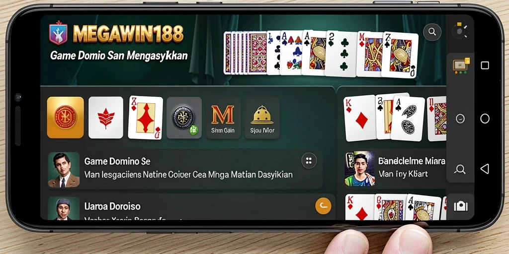 Screenshot utama MEGAWIN188 menampilkan gameplay Domino yang seru.