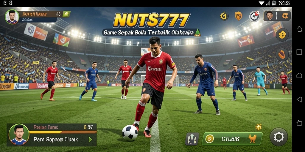 Tampilan gameplay seru dalam NUTS777 dengan aksi sepak bola mendebarkan.