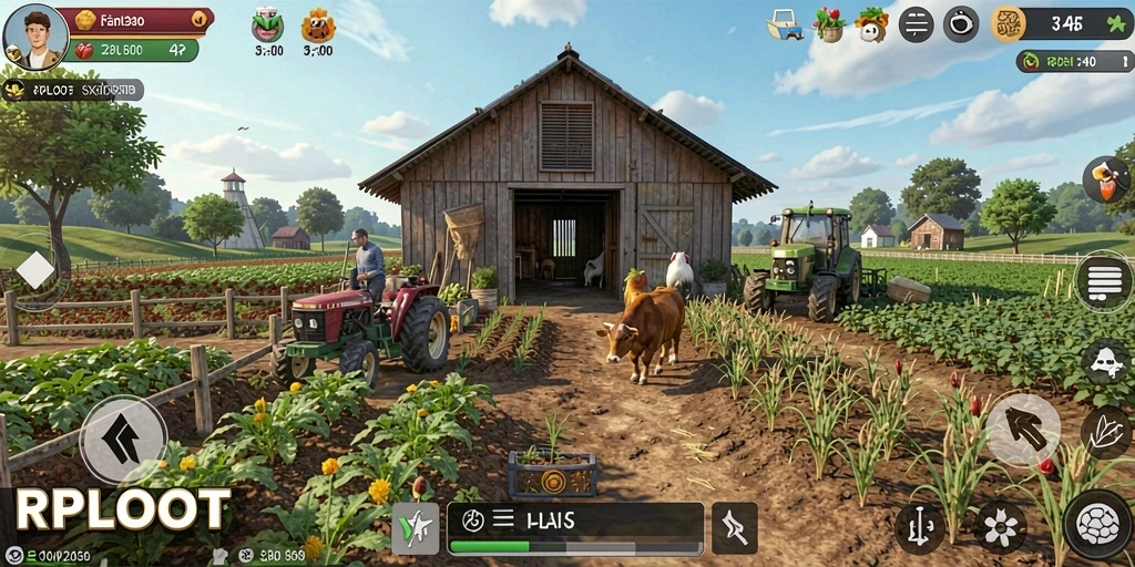 Gameplay RPLOOT yang menampilkan aktivitas bertani yang menyenangkan.
