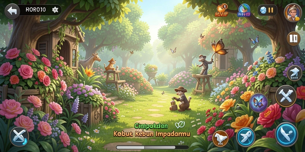 Tampilan gameplay RVIP yang menakjubkan dengan kebun yang subur.