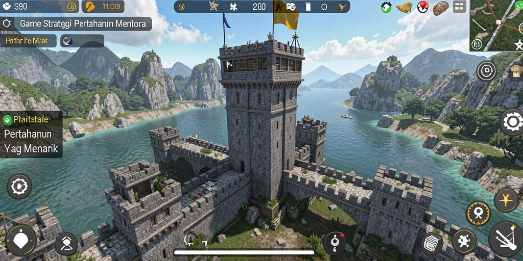 Tampilan gameplay S80 dengan menara dan musuh dalam pertempuran Tower Defense.