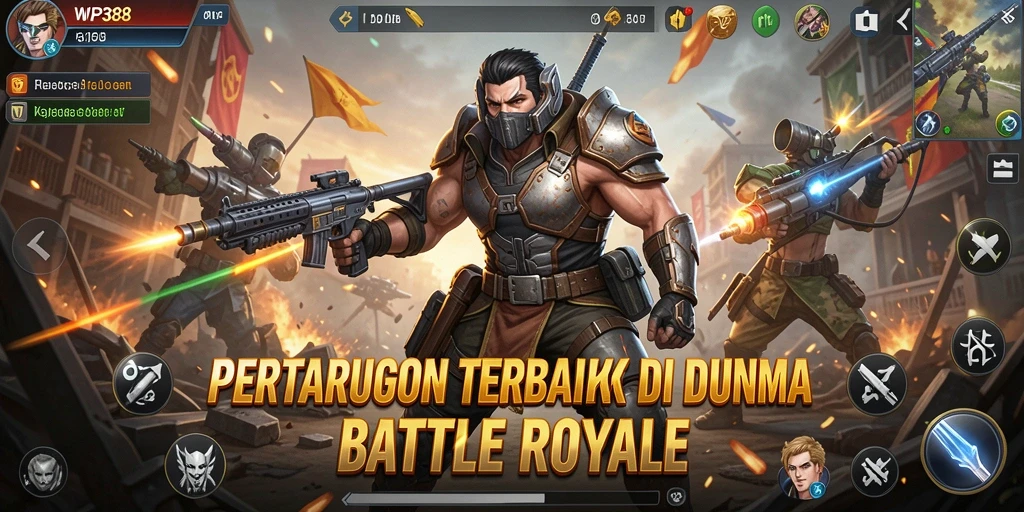Tampilan gameplay seru dalam pertarungan Battle Royale yang intens.